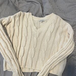 Madewell Cropped Cable Knit Sweater - Cream Size XS